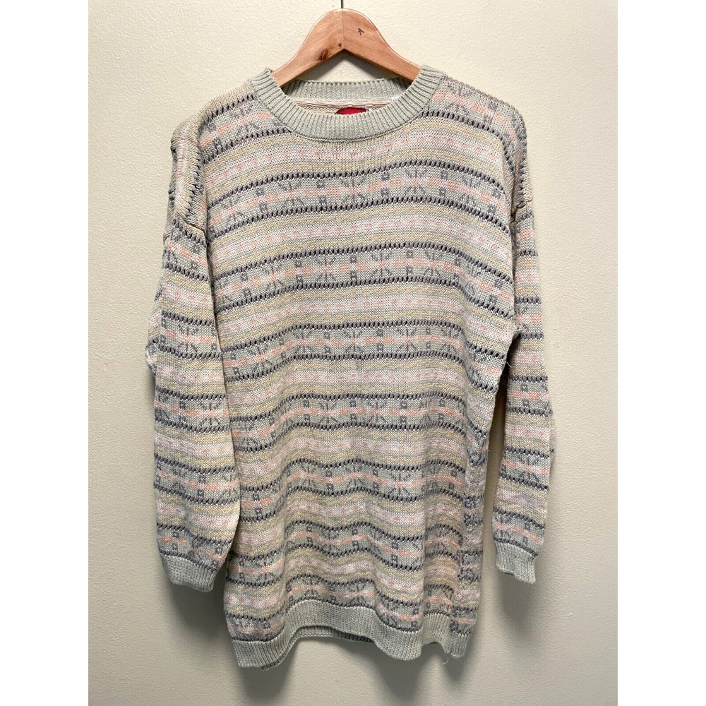 Vintage Chaus Womens Sweater Small Green Fair Isle Oversized Grandpa Nordic 90s